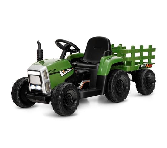 Tracteur Avec Remorque Electrique Pour Enfants 12 V Avec Télécommande 2,4g - 3 Vitesses(vert Foncé)