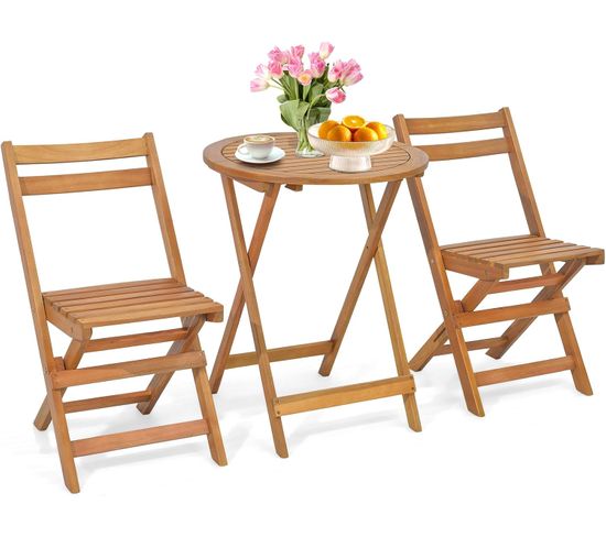 Ensemble table et chaises pliables en bois d'acacia, ensemble de meubles de patio (naturel)