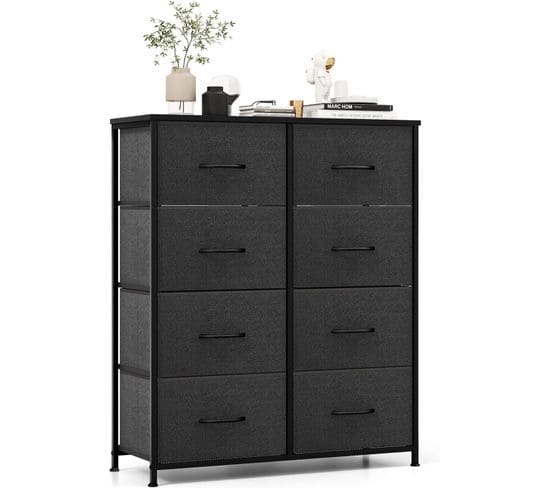 Commode Chambre 8 Tiroirs, Commode Chambre Adulte En Tissu Pliable, Chiffonnier Moderne , Noir