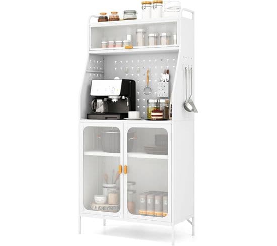 Buffet Cuisine Rangement, Armoire De Rangement Avec Panneau Perforé,buffet Haut, 76 X 36 X 161 Cm