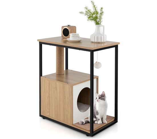 Table D'appoint Et Condo Pour Chat, Maison Pour Chat Avec Griffoir Et Tapis à Gratter (naturel)