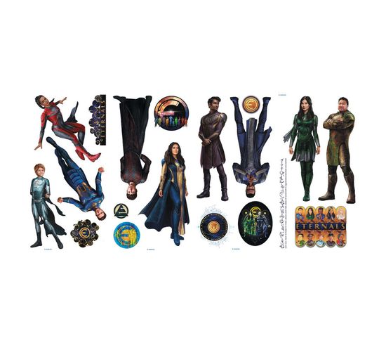 Stickers Repositionnables Marvel Eternals 7 Personnages Et Déco - 22 X 43 Cm