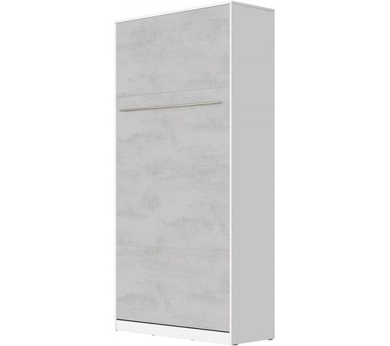 Armoire Lit Escamotable 90x200 cm Vertical Mural Supérieur Blanc/béton