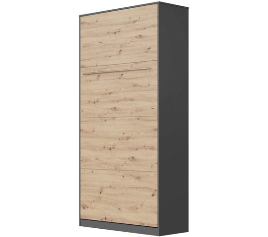 Armoire Lit Escamotable 90x200 cm Vertical Mural Supérieur Anthracite/chêne Sauvage