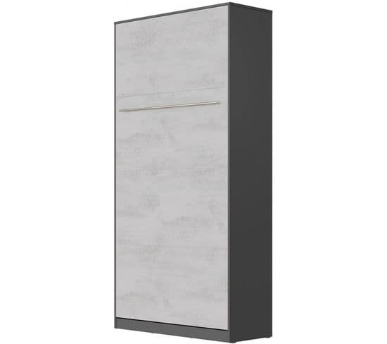 Armoire Lit Escamotable 90x200 cm Vertical Mural Supérieur Anthracite/béton