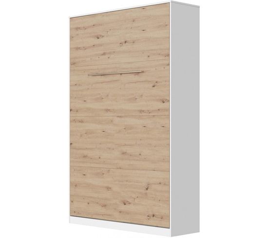 Armoire Lit Escamotable 120x200 cm Vertical Mural Supérieur Blanc/chêne Sauvage