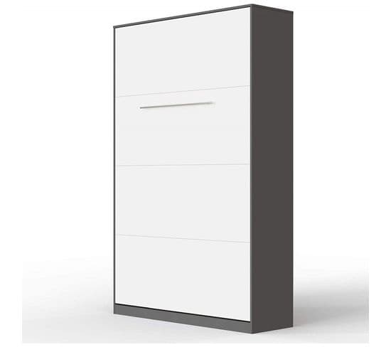 Armoire Lit Escamotable 120x200 cm Vertical Mural Supérieur Anthracite/blanc