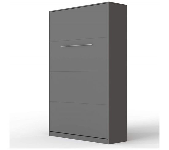 Armoire Lit Escamotable 120x200 cm Vertical Mural Supérieur Anthracite/anthracite