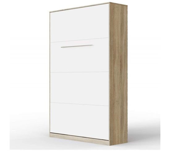 Armoire Lit Escamotable 120x200 cm Vertical Mural Supérieur Chêne Sonoma/blanc