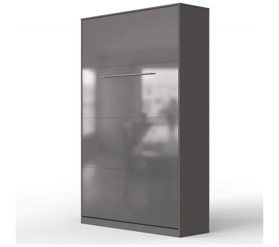 Armoire Lit Escamotable 120x200 cm Vertical Mural Supérieur Anthracite/anthracite Brillant