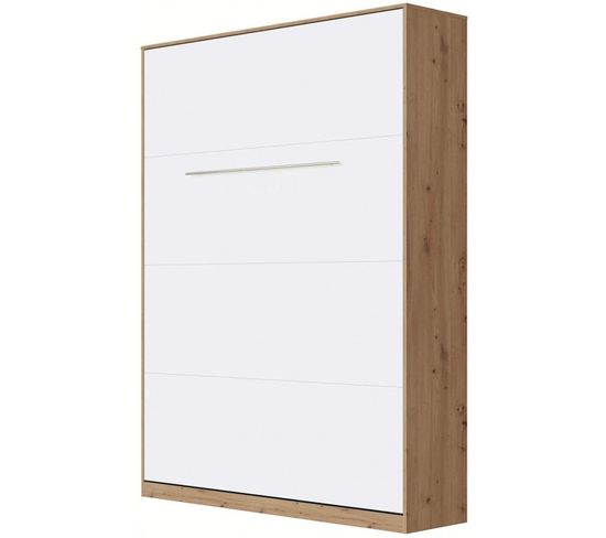 Armoire Lit Escamotable 140x200 cm Mural Supérieur Vertical Chêne Sauvage/blanc