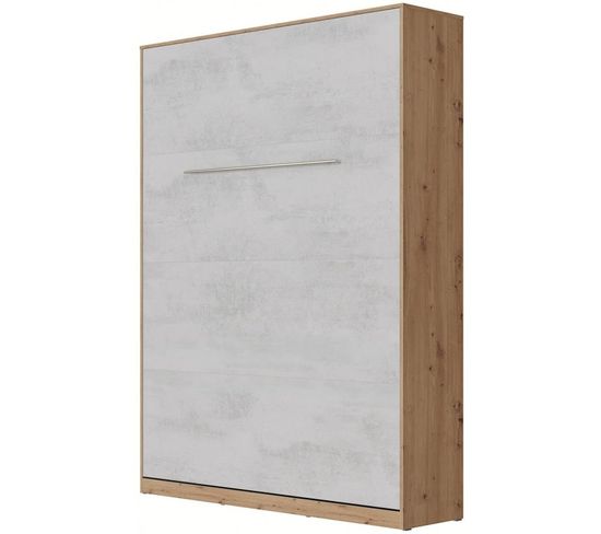 Armoire Lit Escamotable 140x200 cm Mural Supérieur Vertical Chêne Sauvage/béton