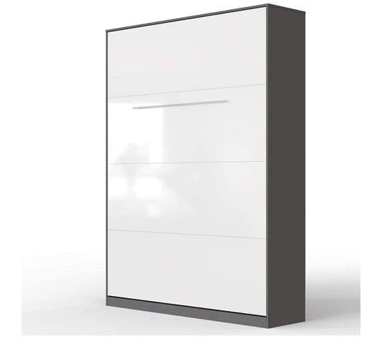 Armoire Lit Escamotable 140x200 cm Mural Supérieur Vertical Anthracite/blanc Brillant