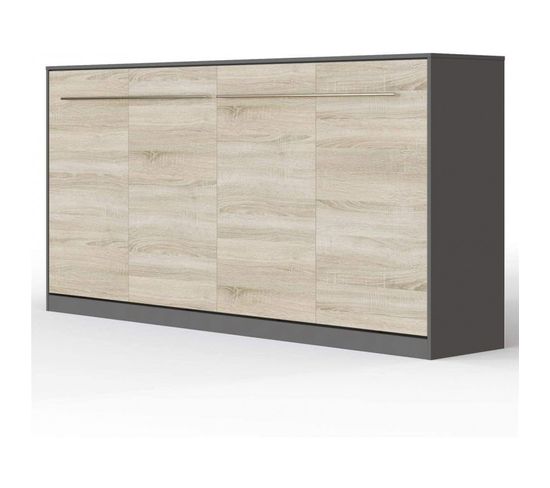 Armoire Lit Escamotable 90x200 cm Supérieur Horizontal Mural Blanc /chêne Sonoma