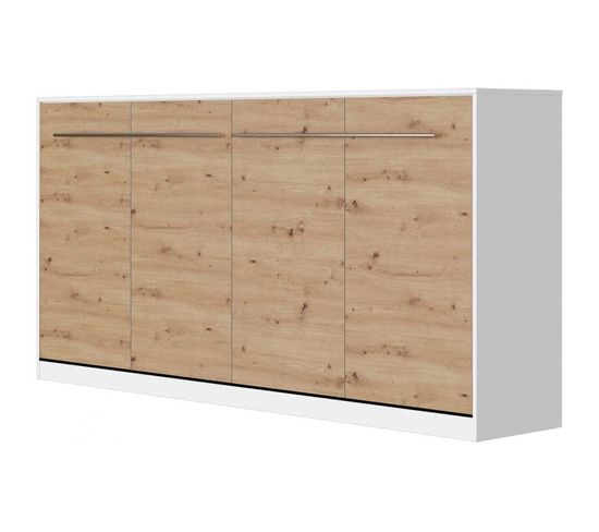 Armoire Lit Escamotable 90x200 cm Supérieur Horizontal Mural Blanc/chêne Sauvage