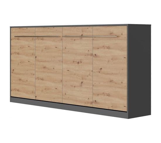 Armoire Lit Escamotable 90x200 cm Supérieur Horizontal Mural Anthracite/chêne Sauvage