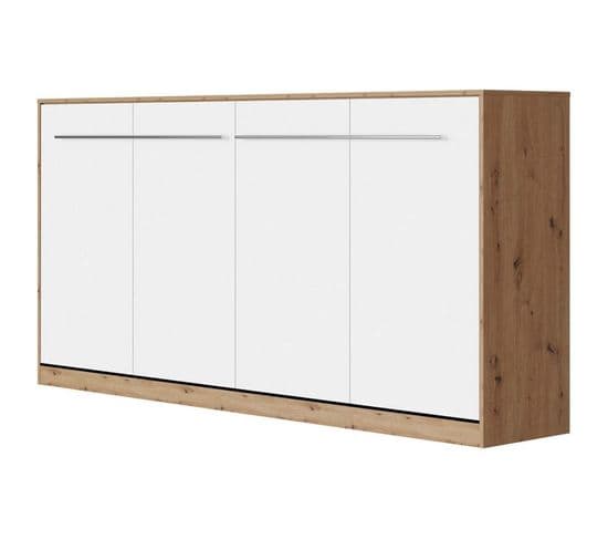 Armoire Lit Escamotable 90x200 cm Supérieur Horizontal Mural Chêne Sauvage/blanc