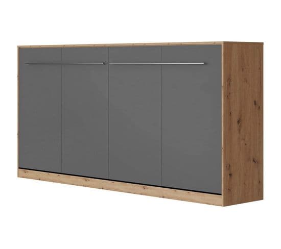 Armoire Lit Escamotable 90x200 cm Supérieur Horizontal Mural Chêne Sauvage/anthracite Brillant