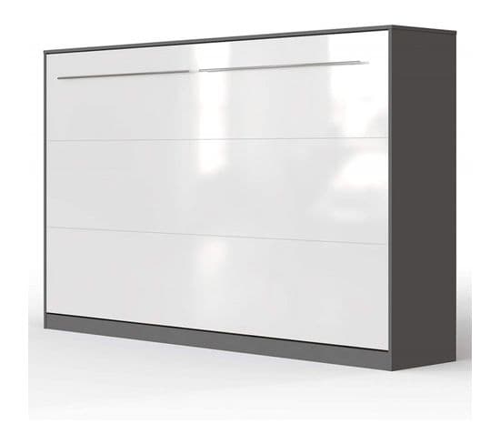 Armoire Lit Escamotable 120x200 cm Supérieur Horizontal Mural Anthracite/blanc Brillant