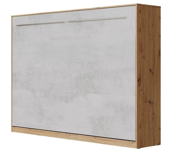 Armoire Lit Escamotable 140x200 cm Supérieur Horizontal Mural Chêne Sauvage/béton