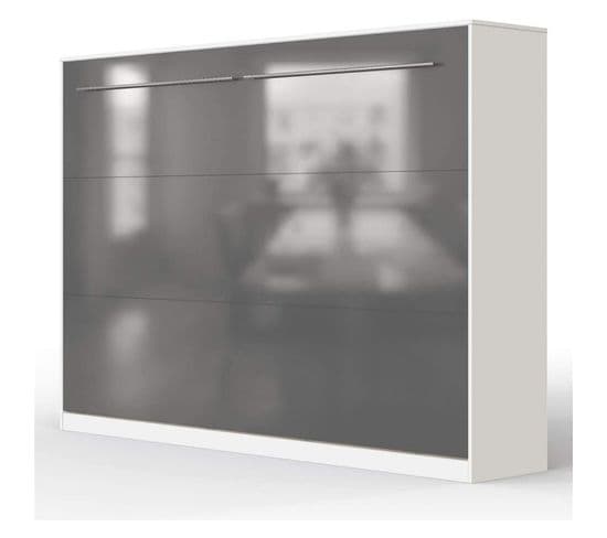 Armoire Lit Escamotable 140x200 cm Supérieur Horizontal Mural Blanc/anthracite Brillant