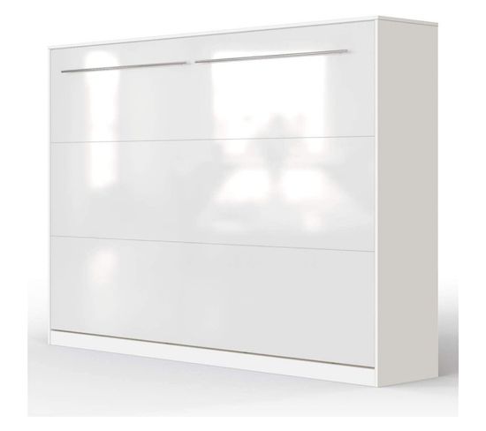 Armoire Lit Escamotable 140x200 cm Supérieur Horizontal Mural Blanc/blanc Brillant