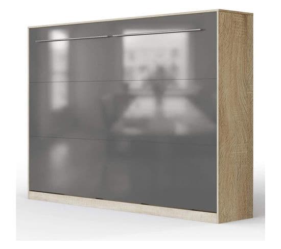 Armoire Lit Escamotable 140x200 cm Supérieur Horizontal Mural Chêne Sonoma/anthracite Brillant