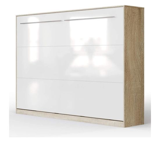 Armoire Lit Escamotable 140x200 cm Supérieur Horizontal Mural Chêne Sonoma/blanc Brillant