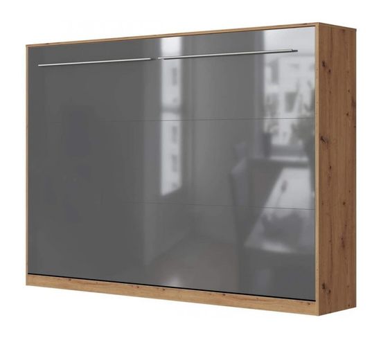 Armoire Lit Escamotable 140x200 cm Supérieur Horizontal Mural Chêne Sauvage/anthracite Brillant