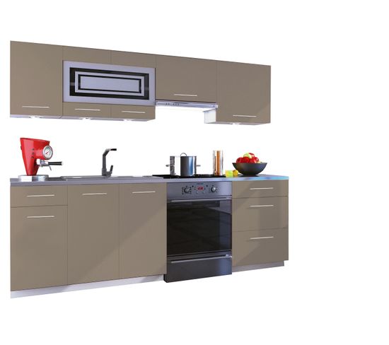 Cuisine Giovanna 7 Éléments - Taupe Mat 2m40 - Grand Casserolier