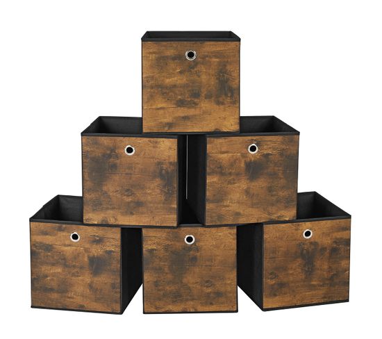 Boîte De Rangement, Lot De 6, Cube Tissu Non-tissé Et Oxford, Pliables, Marron Rustique Et Noir
