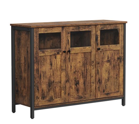 Buffet, Avec Placard 3 Portes, Cadre En Acier, Style Industriel, Marron Rustique Et Noir