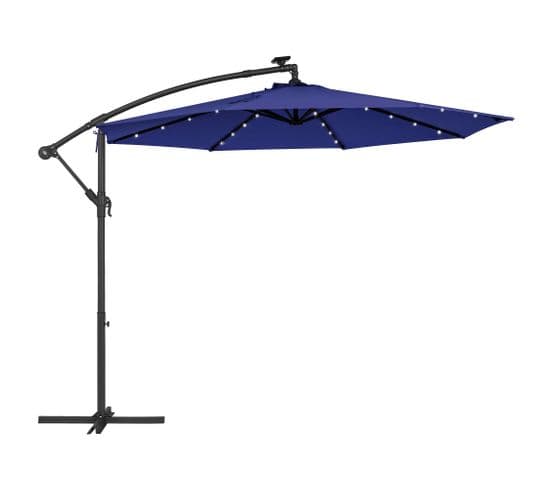 Parasol De Jardin Extérieur Déporté Avec LED À Énergie Solaire, Ombrelle Ø 3 M, Upf 50+,bleu Marine