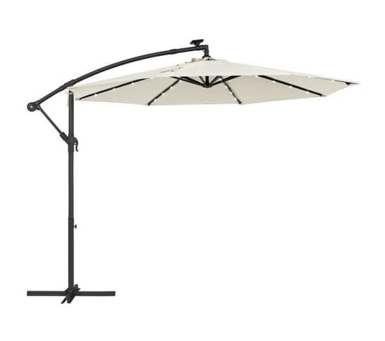 Parasol De Jardin Extérieur Déporté Avec LED À Énergie Solaire, Ombrelle Ø 3 M, Avec Base