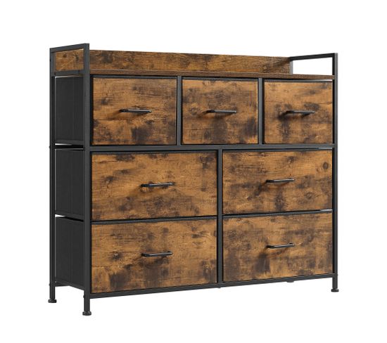 Commode 7 Tiroirs En Tissu, Meuble De Rangement, Style Industriel, Marron Rustique, Noir