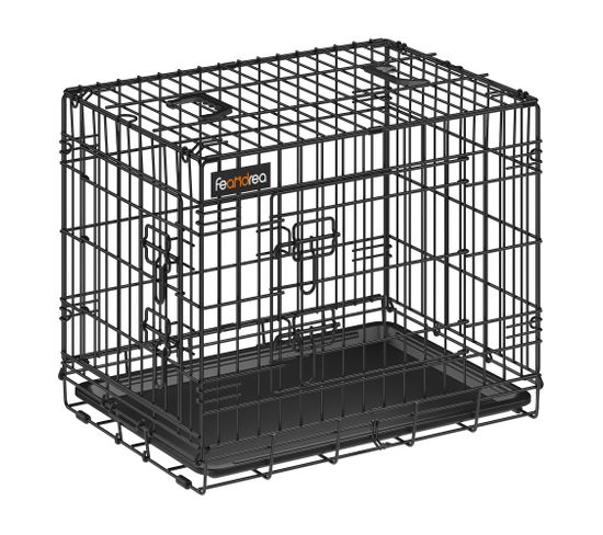 Cage Pour Chien Pliable Avec 2 Portes, Plateau Amovible, 61 X 43,5 X 50,5 Cm, Taille S, Noir Ppd024b