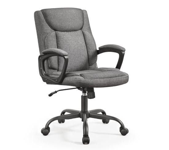 Fauteuil De Bureau, Hauteur Réglable, Accoudoirs Rembourrés, Surface En Tissu Façon Lin, Gris