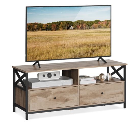 Meuble TV Pour Télévision Jusqu'à 55 Pouces, Longueur 120 Cm, 40 X 120 X 50 Cm, Marron Chêne Et Noir