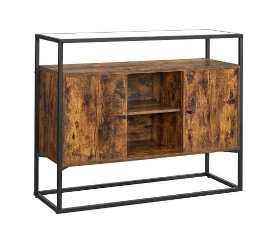 Buffet, Compartiments, Style Industriel, 35 x 100 x 80,5 cm, Marron Rustique Et Noir