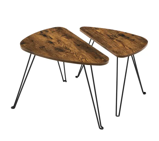 Lot De 2 Tables Basses, Tables Gigognes, Style Industriel, Marron Rustique Et Noir