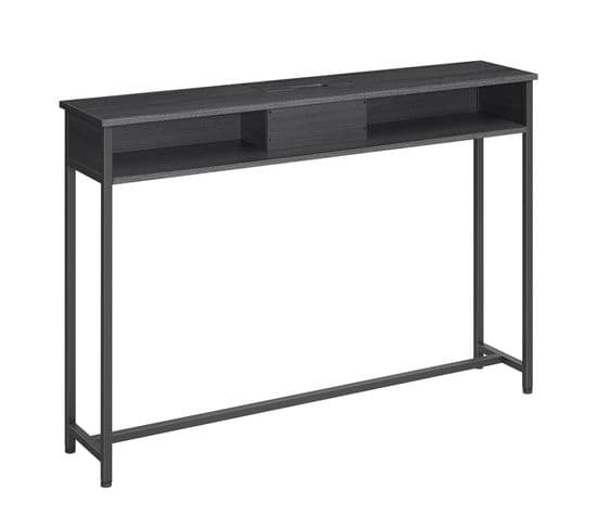 Table Console Fine Avec Multiprise, 25 X 120 X 81,1 Cm, Noir Boisé Et Noir D'encre