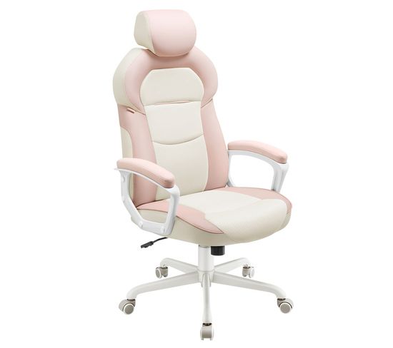 Chaise De Bureau, Réglable En Hauteur, Appuie-tête Réglable,  Dossier Inclinable, Rose Bonbon