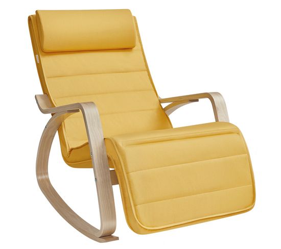 Fauteuil à Bascule, Repose-pieds Réglable En 5 Positions, Jaune Canard Et Couleur Boisée