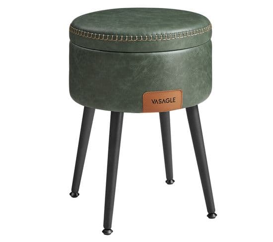 Pouf De Rangement, Tabouret De Coiffeuse, Pu Avec Coutures, Capacité 150 Kg, Vert Forêt