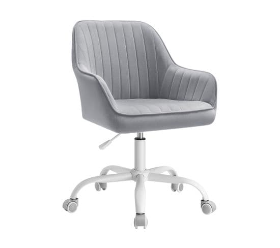 Chaise De Bureau Avec Surface En Tissu Velours, Fauteuil Pivotant, Hauteur Réglable, Gris