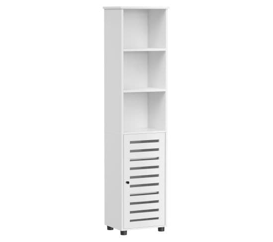 Meuble De Salle De Bain Haut, 3 Compartiments 1 Porte, Blanc Nuage