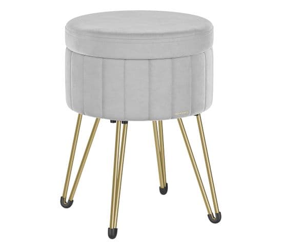 Tabouret Rangement, En Velours, 39 X 44,4 Cm (diamètre X H), 4 Pieds En Métal, Gris Tourterelle