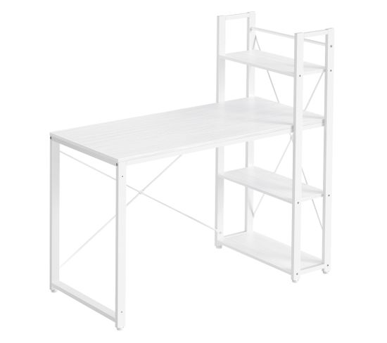 Bureau Avec Étagères Réversible À Gauche Ou À Droite, Longueur 120 Cm, Blanc Érable