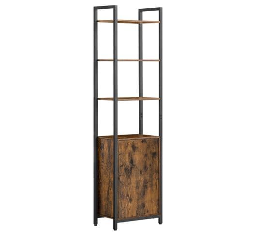 Bibliothèque Verticale à 6 Niveaux Avec Porte, Étagères Réglables, 24 X 40 X 159,5 Cm, Marron