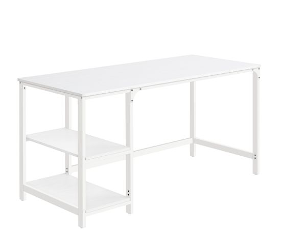 Bureau Avec Rangement, Table D’ordinateur, Avec 2 Étagères Réversibles, 60 X 140 X 76 Cm, Blanc